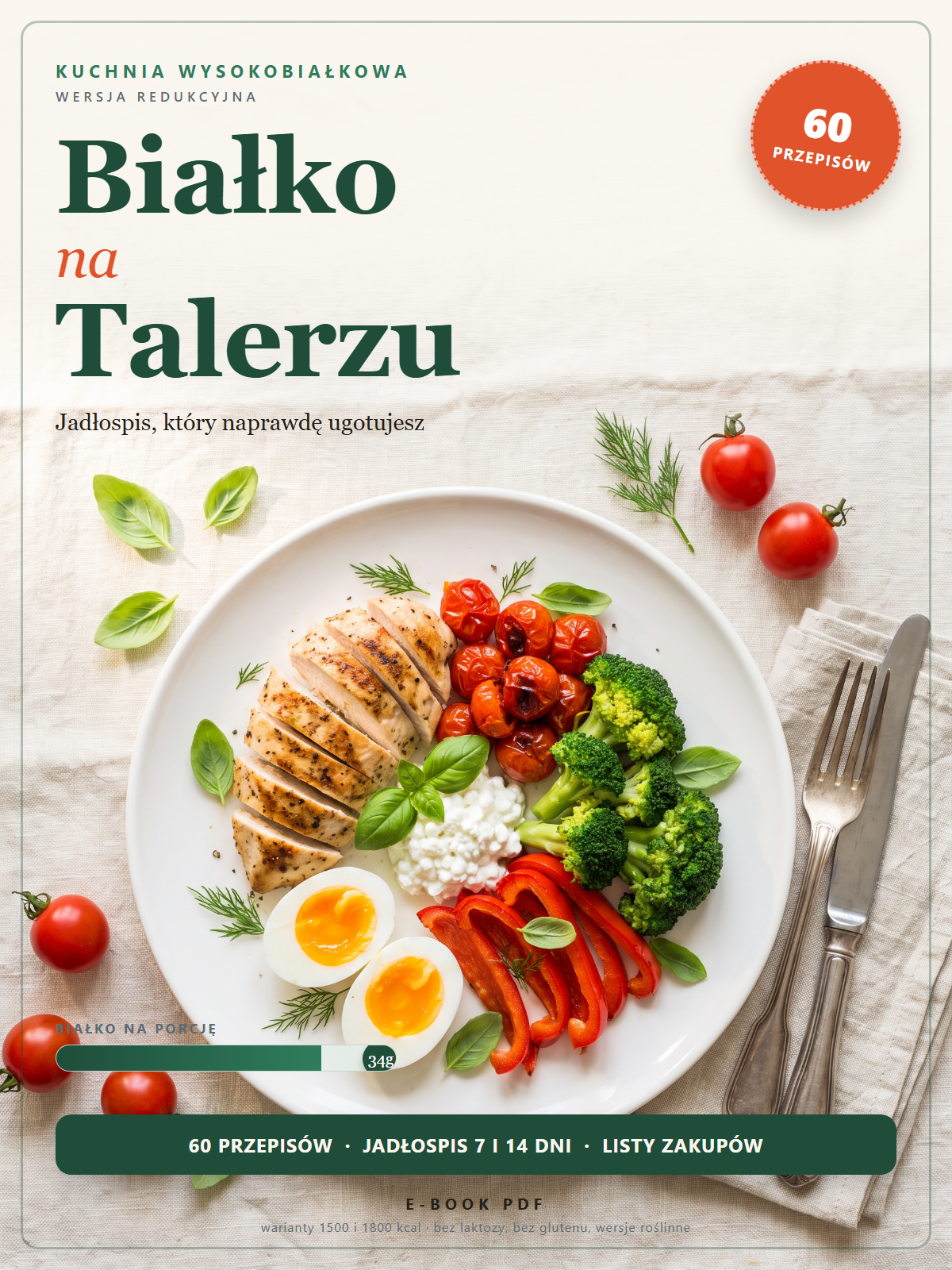 Białko Na Talerzu, e-book PDF, nowa okładka ze zdjęciem talerza wysokobiałkowego